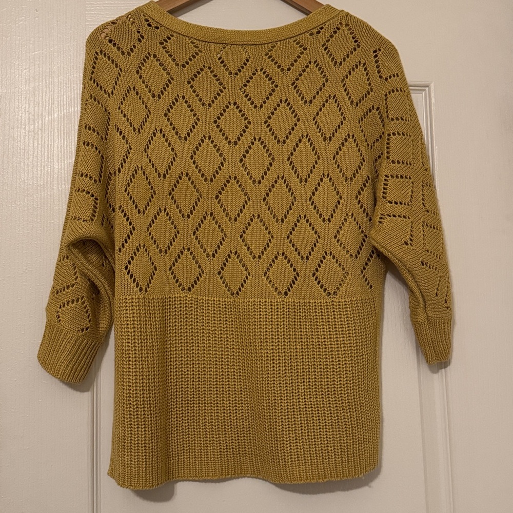 Marled Reunited Clothing Mustard Yellow Crochet Knit Sweater - Picture 3 of 7